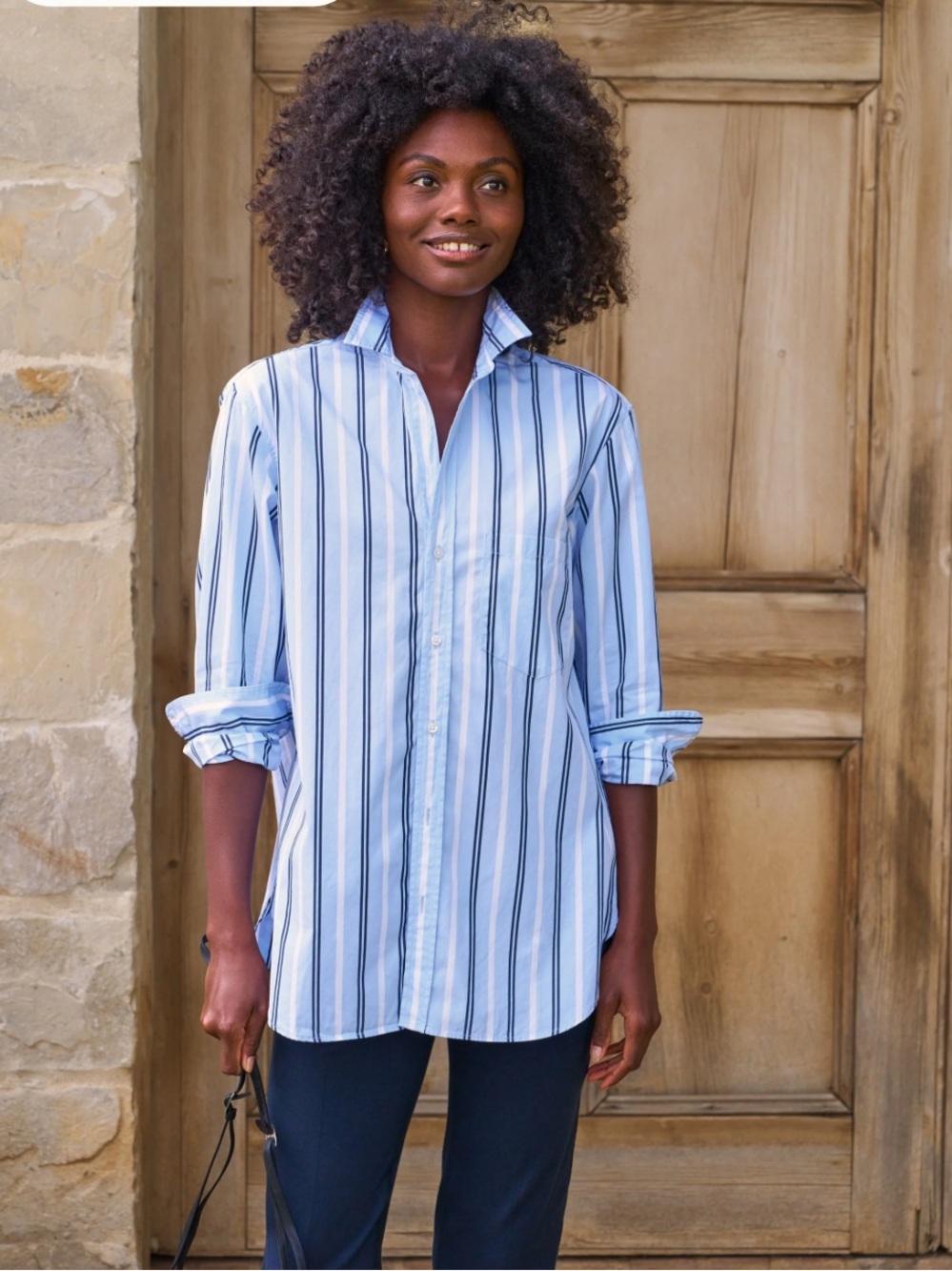 Frank & Eileen Joedy blue striped button shirt cotton oversized boyfriend size S